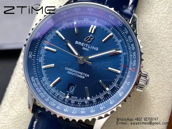 Breitling Navitimer Automatic 41mm SS BLSF Blue Dial on Blue Leather Strap A2824 V2 - Super Clone Watch | 1:1 Best Version