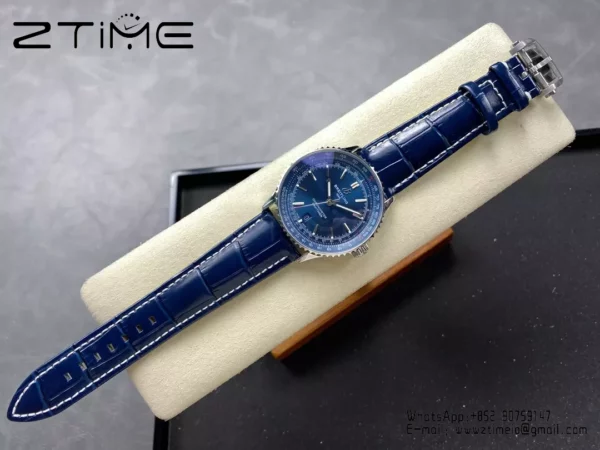 Breitling Navitimer Automatic 41mm SS BLSF Blue Dial on Blue Leather Strap A2824 V2 - Super Clone Watch | 1:1 Best Version
