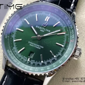 Breitling Navitimer Automatic 41mm SS BLSF Green Dial on Black Leather Strap A2824 V2 - Super Clone Watch | 1:1 Best Version