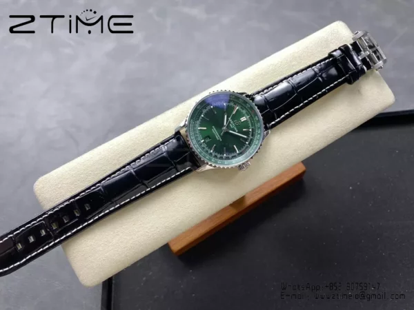 Breitling Navitimer Automatic 41mm SS BLSF Green Dial on Black Leather Strap A2824 V2 - Super Clone Watch | 1:1 Best Version