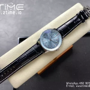 Breitling Navitimer Automatic 41mm SS BLSF Ice Blue Dial on Black Leather Strap A2824 V2 - Super Clone Watch | 1:1 Best Version