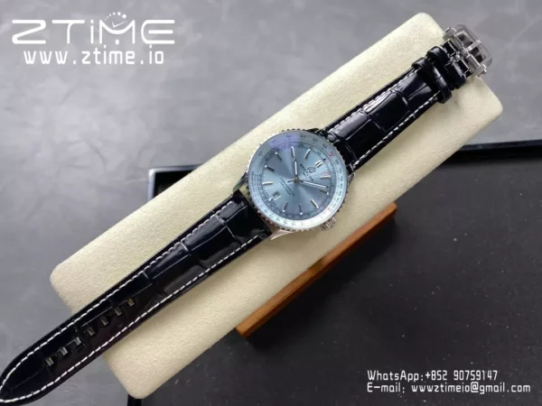 Breitling Navitimer Automatic 41mm SS BLSF Ice Blue Dial on Black Leather Strap A2824 V2 - Super Clone Watch | 1:1 Best Version