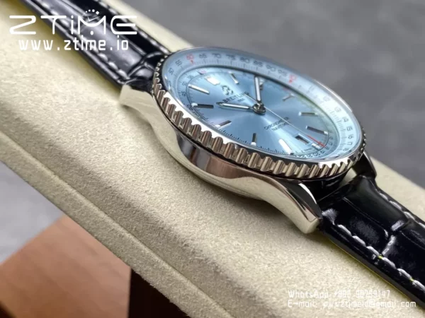 Breitling Navitimer Automatic 41mm SS BLSF Ice Blue Dial on Black Leather Strap A2824 V2 - Super Clone Watch | 1:1 Best Version