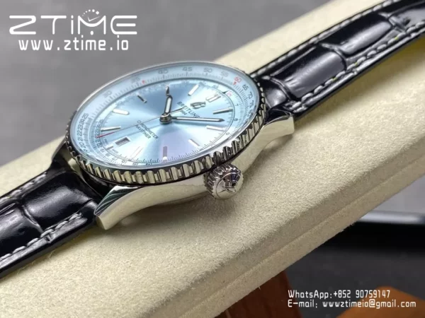 Breitling Navitimer Automatic 41mm SS BLSF Ice Blue Dial on Black Leather Strap A2824 V2 - Super Clone Watch | 1:1 Best Version