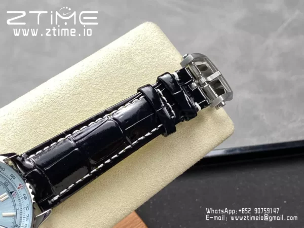 Breitling Navitimer Automatic 41mm SS BLSF Ice Blue Dial on Black Leather Strap A2824 V2 - Super Clone Watch | 1:1 Best Version