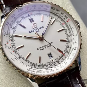 Breitling Navitimer Automatic 41mm SS BLSF Ice White Dial on Brown Leather Strap A2824 V2 - Super Clone Watch | 1:1 Best Version