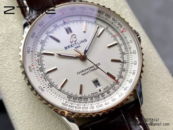 Breitling Navitimer Automatic 41mm SS BLSF Ice White Dial on Brown Leather Strap A2824 V2 - Super Clone Watch | 1:1 Best Version