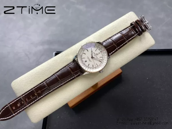 Breitling Navitimer Automatic 41mm SS BLSF Ice White Dial on Brown Leather Strap A2824 V2 - Super Clone Watch | 1:1 Best Version