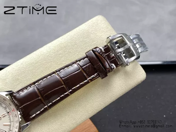 Breitling Navitimer Automatic 41mm SS BLSF Ice White Dial on Brown Leather Strap A2824 V2 - Super Clone Watch | 1:1 Best Version