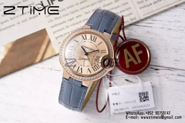 カルティエ バロンブルー 33mm RG AF 1:1 ベストエディション RG文字盤 ダイヤベゼル SEIKO NH05A - スーパークローンウォッチ｜1:1 ベストバージョン