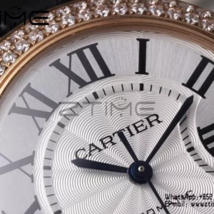 CARTIER Ballon Bleu 33mm RG AF 1:1 Best Edition Silver Dial Diamonds Bezel on Black Leather Strap SEIKO NH05A - Super Clone Watch | 1:1 Best Version