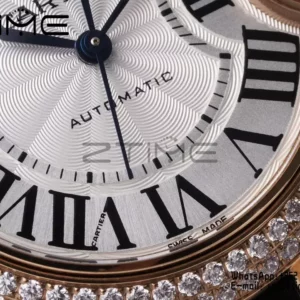 CARTIER Ballon Bleu 33mm RG AF 1:1 Best Edition Silver Dial Diamonds Bezel on Black Leather Strap SEIKO NH05A - Super Clone Watch | 1:1 Best Version