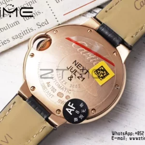 CARTIER Ballon Bleu 33mm RG AF 1:1 Best Edition Silver Dial Diamonds Bezel on Black Leather Strap SEIKO NH05A - Super Clone Watch | 1:1 Best Version