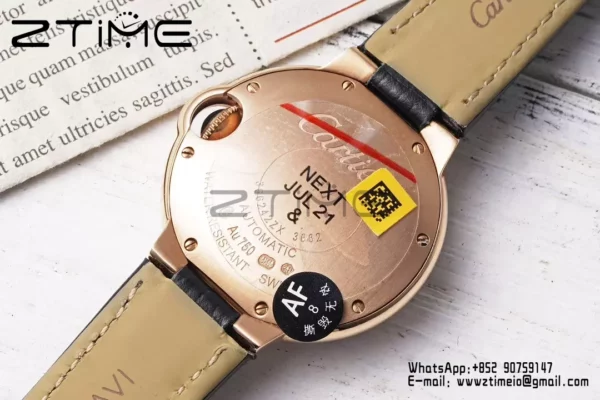 CARTIER Ballon Bleu 33mm RG AF 1:1 Best Edition Silver Dial Diamonds Bezel on Black Leather Strap SEIKO NH05A - Super Clone Watch | 1:1 Best Version