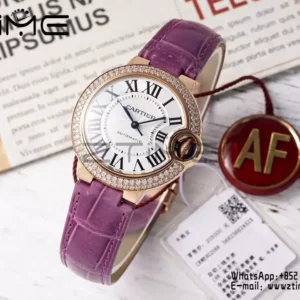CARTIER Ballon Bleu 33mm RG AF 1:1 Best Edition Silver Dial Diamonds Bezel SEIKO NH05A - Super Clone Watch | 1:1 Best Version