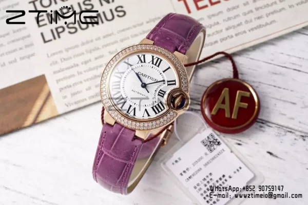 CARTIER Ballon Bleu 33mm RG AF 1:1 Best Edition Silver Dial Diamonds Bezel SEIKO NH05A - Super Clone Watch | 1:1 Best Version