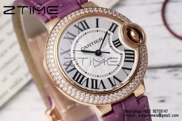 CARTIER Ballon Bleu 33mm RG AF 1:1 Best Edition Silver Dial Diamonds Bezel SEIKO NH05A - Super Clone Watch | 1:1 Best Version