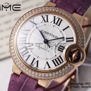 CARTIER Ballon Bleu 33mm RG AF 1:1 Best Edition Silver Dial Diamonds Bezel SEIKO NH05A - Super Clone Watch | 1:1 Best Version