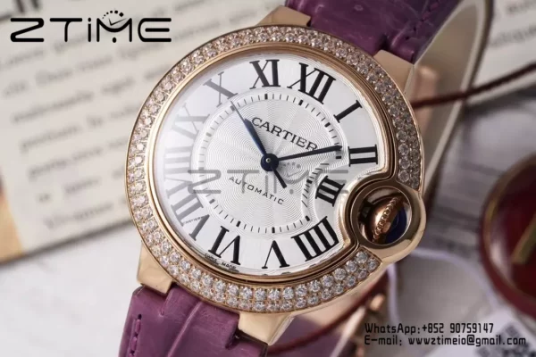 CARTIER Ballon Bleu 33mm RG AF 1:1 Best Edition Silver Dial Diamonds Bezel SEIKO NH05A - Super Clone Watch | 1:1 Best Version
