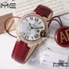 CARTIER Ballon Bleu 33mm RG AF 1:1 Best Edition Silver Dial Diamonds Bezel on Red Leather Strap SEIKO NH05A - Super Clone Watch | 1:1 Best Version
