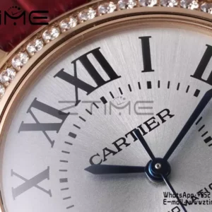 CARTIER Ballon Bleu 33mm RG AF 1:1 Best Edition Silver Dial Diamonds Bezel on Red Leather Strap SEIKO NH05A - Super Clone Watch | 1:1 Best Version