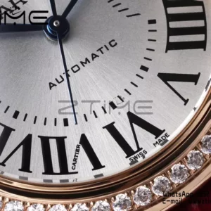 CARTIER Ballon Bleu 33mm RG AF 1:1 Best Edition Silver Dial Diamonds Bezel on Red Leather Strap SEIKO NH05A - Super Clone Watch | 1:1 Best Version