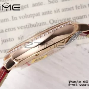 CARTIER Ballon Bleu 33mm RG AF 1:1 Best Edition Silver Dial Diamonds Bezel on Red Leather Strap SEIKO NH05A - Super Clone Watch | 1:1 Best Version