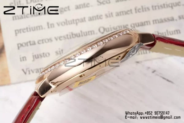CARTIER Ballon Bleu 33mm RG AF 1:1 Best Edition Silver Dial Diamonds Bezel on Red Leather Strap SEIKO NH05A - Super Clone Watch | 1:1 Best Version