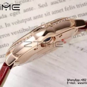 CARTIER Ballon Bleu 33mm RG AF 1:1 Best Edition Silver Dial Diamonds Bezel on Red Leather Strap SEIKO NH05A - Super Clone Watch | 1:1 Best Version
