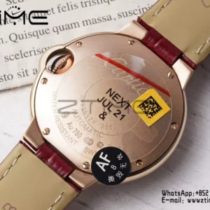CARTIER Ballon Bleu 33mm RG AF 1:1 Best Edition Silver Dial Diamonds Bezel on Red Leather Strap SEIKO NH05A - Super Clone Watch | 1:1 Best Version
