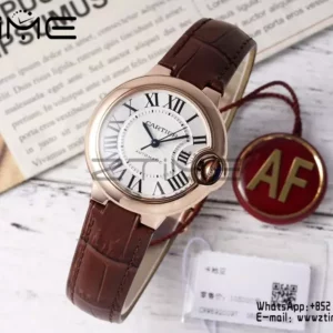 CARTIER Ballon Bleu 33mm RG AF 1:1 Best Edition Silver Dial on Brown Leather Strap SEIKO NH05A - Super Clone Watch | 1:1 Best Version