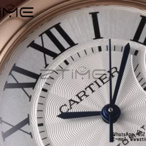 CARTIER Ballon Bleu 33mm RG AF 1:1 Best Edition Ασημί καντράν σε καφέ δερμάτινο λουράκι SEIKO NH05A - Super Clone Watch | 1:1 Best Version