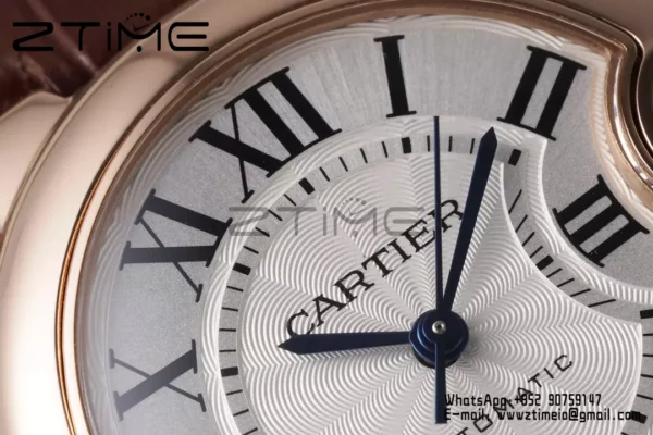 CARTIER Ballon Bleu 33mm RG AF 1:1 Best Edition Ασημί καντράν σε καφέ δερμάτινο λουράκι SEIKO NH05A - Super Clone Watch | 1:1 Best Version
