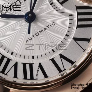CARTIER Ballon Bleu 33mm RG AF 1:1 Best Edition Ασημί καντράν σε καφέ δερμάτινο λουράκι SEIKO NH05A - Super Clone Watch | 1:1 Best Version