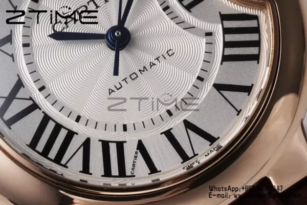 CARTIER Ballon Bleu 33mm RG AF 1:1 Best Edition Ασημί καντράν σε καφέ δερμάτινο λουράκι SEIKO NH05A - Super Clone Watch | 1:1 Best Version