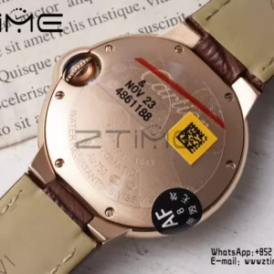 CARTIER Ballon Bleu 33mm RG AF 1:1 Best Edition Ασημί καντράν σε καφέ δερμάτινο λουράκι SEIKO NH05A - Super Clone Watch | 1:1 Best Version