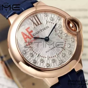CARTIER Ballon Bleu 33mm RG AF 1:1 Best Edition Silver Textured Diamonds Dial  SEIKO NH05A - Super Clone Watch | 1:1 Best Version