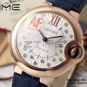 CARTIER Ballon Bleu 33mm RG AF 1:1 Best Edition Silver Textured Diamonds Dial  SEIKO NH05A - Super Clone Watch | 1:1 Best Version