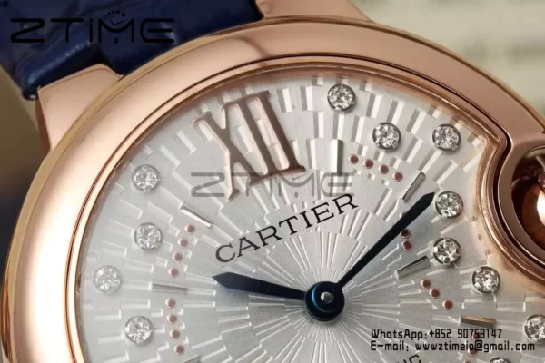 CARTIER Ballon Bleu 33mm RG AF 1:1 Best Edition Silver Textured Diamonds Dial  SEIKO NH05A - Super Clone Watch | 1:1 Best Version