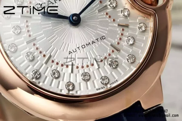 CARTIER Ballon Bleu 33mm RG AF 1:1 Best Edition Silver Textured Diamonds Dial  SEIKO NH05A - Super Clone Watch | 1:1 Best Version