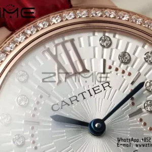 CARTIER Ballon Bleu 33mm RG AF 1:1 Best Edition Silver Textured Diamonds Dial on Red Leather Strap SEIKO NH05A - Super Clone Watch | 1:1 Best Version
