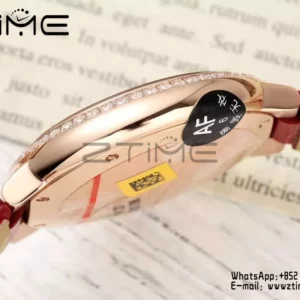 CARTIER Ballon Bleu 33mm RG AF 1:1 Best Edition Silver Textured Diamonds Dial on Red Leather Strap SEIKO NH05A - Super Clone Watch | 1:1 Best Version