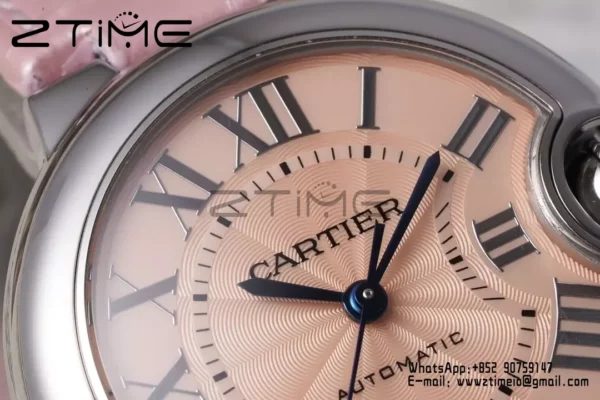 CARTIER Ballon Bleu 33mm SS AF 1:1 Best Edition Pink Dial on Pink Leather Strap SEIKO NH05A - Super Clone Watch | 1:1 Best Version
