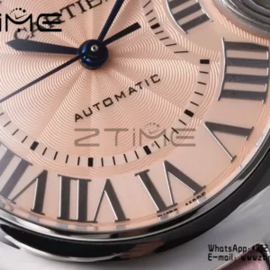CARTIER Ballon Bleu 33mm SS AF 1:1 Best Edition Pink Dial on Pink Leather Strap SEIKO NH05A - Super Clone Watch | 1:1 Best Version