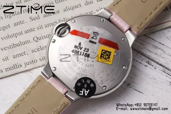 CARTIER Ballon Bleu 33mm SS AF 1:1 Best Edition Pink Dial on Pink Leather Strap SEIKO NH05A - Super Clone Watch | 1:1 Best Version