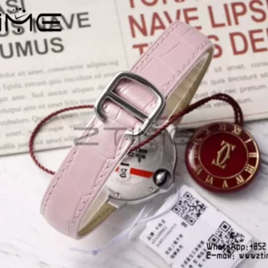 CARTIER Ballon Bleu 33mm SS AF 1:1 Best Edition Pink Dial on Pink Leather Strap SEIKO NH05A - Super Clone Watch | 1:1 Best Version