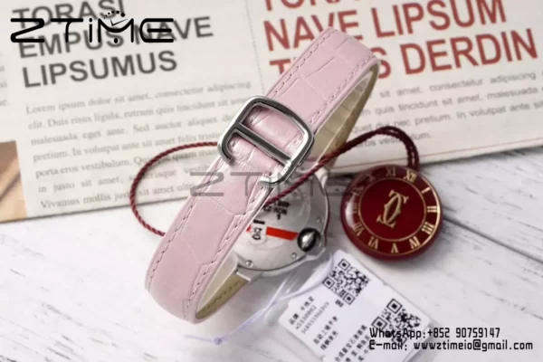 CARTIER Ballon Bleu 33mm SS AF 1:1 Best Edition Pink Dial on Pink Leather Strap SEIKO NH05A - Super Clone Watch | 1:1 Best Version