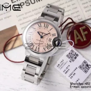 CARTIER Ballon Bleu 33mm SS AF 1:1 Best Edition Pink Dial on SS Bracelet SEIKO NH05A - Super Clone Watch | 1:1 Best Version