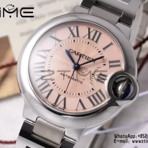 カルティエ バロンブルー 33mm SS AF 1:1 ベストエディション ピンクダイアル SSブレスレット セイコー NH05A - スーパークローンウォッチ｜1:1 ベストバージョン
