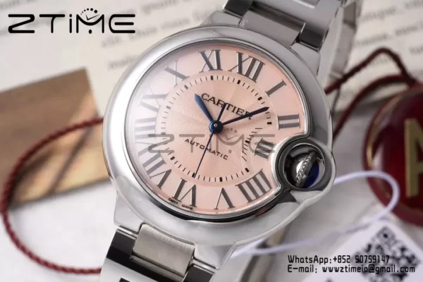 カルティエ バロンブルー 33mm SS AF 1:1 ベストエディション ピンクダイアル SSブレスレット セイコー NH05A - スーパークローンウォッチ｜1:1 ベストバージョン